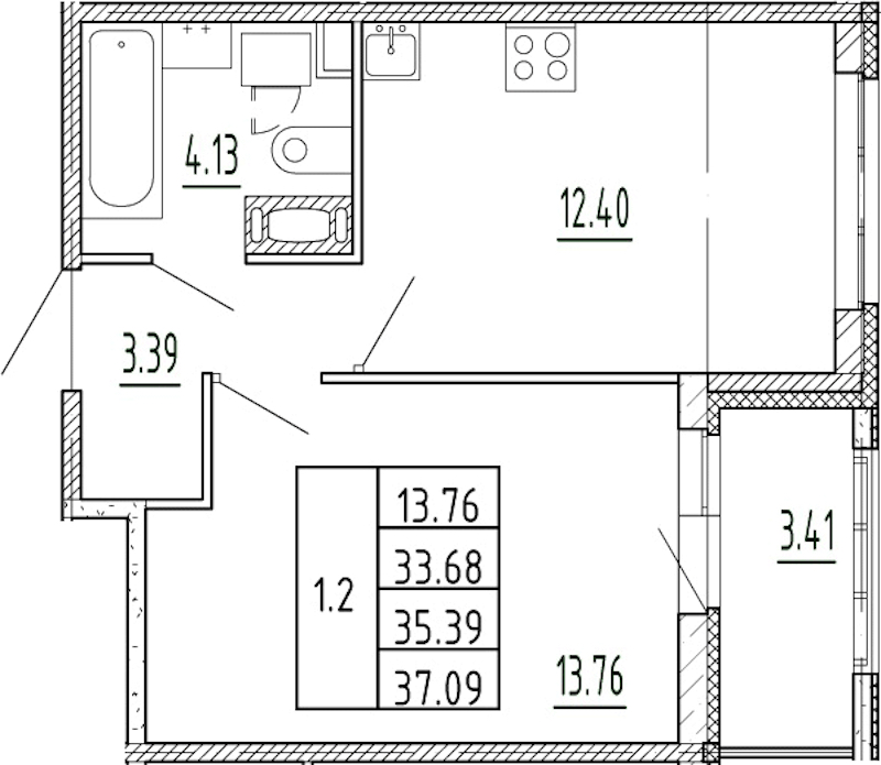 1-комнатная квартира 33.68 м², 11/13 эт., ЖК «Полис Приморский 2»